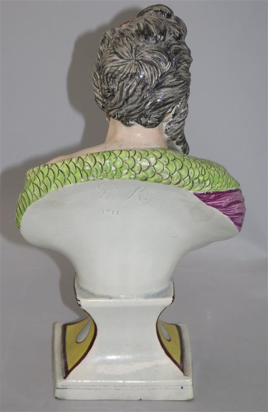 A pearlware bust of Neptune, early 19th century, height 35.5cm